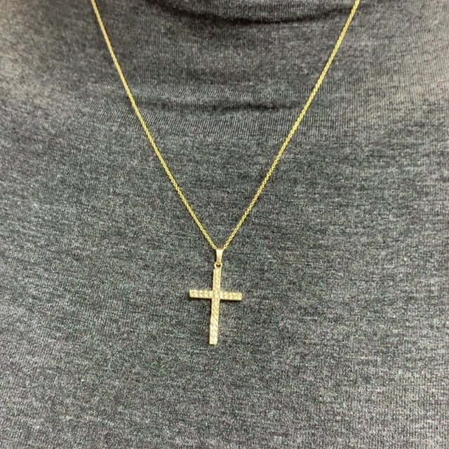 14K Yellow Gold Diamond Cut Square Tube Religious Cross Pendant