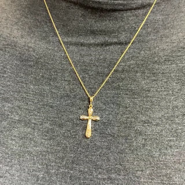 14K Yellow Gold Two-Tone Diamond Cut Religious Cross Pendant 1.5"