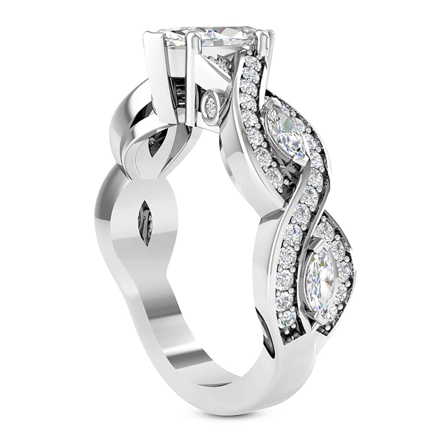 1.75CTW Real Diamond Marquise Moissanite Twist 18K Gold White Engagement Ring