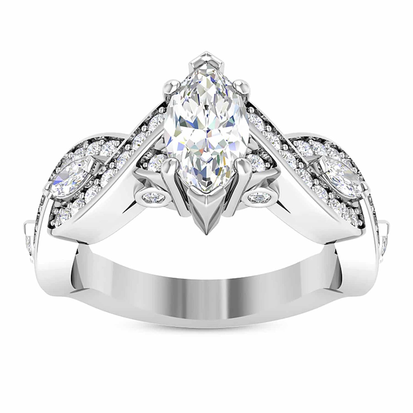 1.75CTW Real Diamond Marquise Moissanite Twist 18K Gold White Engagement Ring