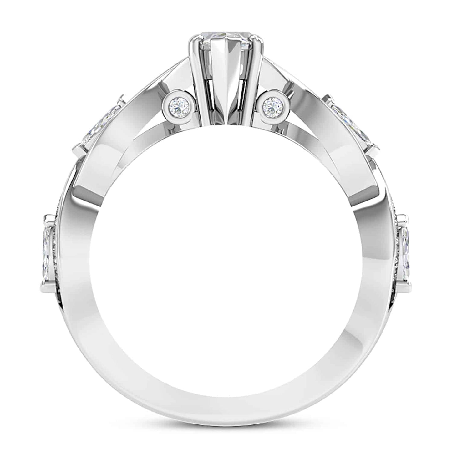 1.75CTW Real Diamond Marquise Moissanite Twist 18K Gold White Engagement Ring