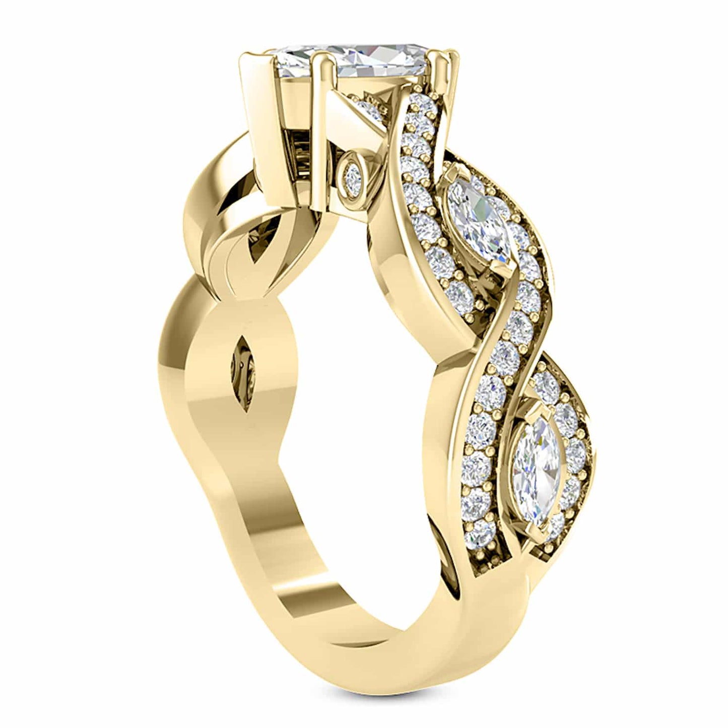 1.75CTW Real Diamond Marquise Moissanite Twisted 18K Gold Engagement Ring