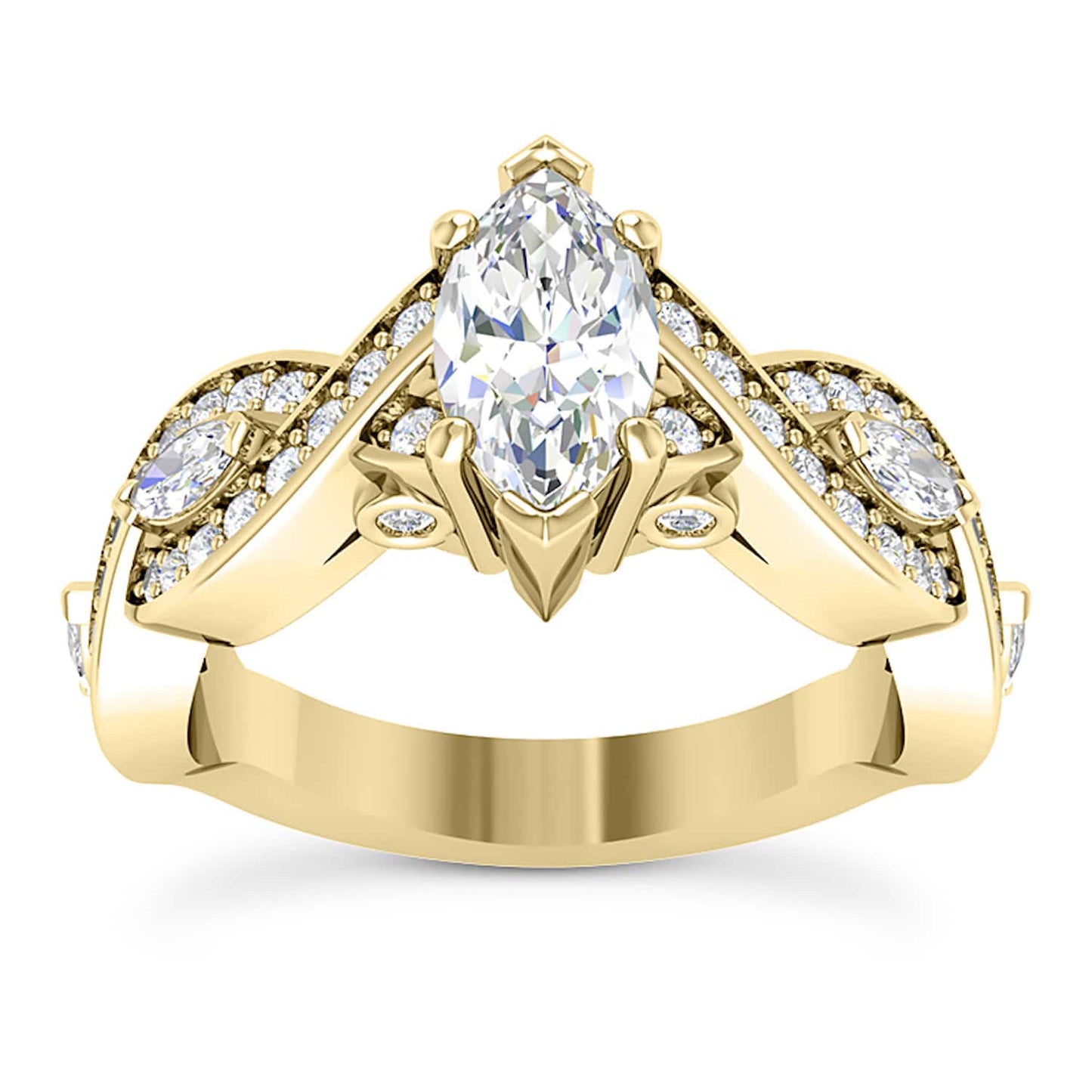 1.75CTW Real Diamond Marquise Moissanite Twisted 18K Gold Engagement Ring