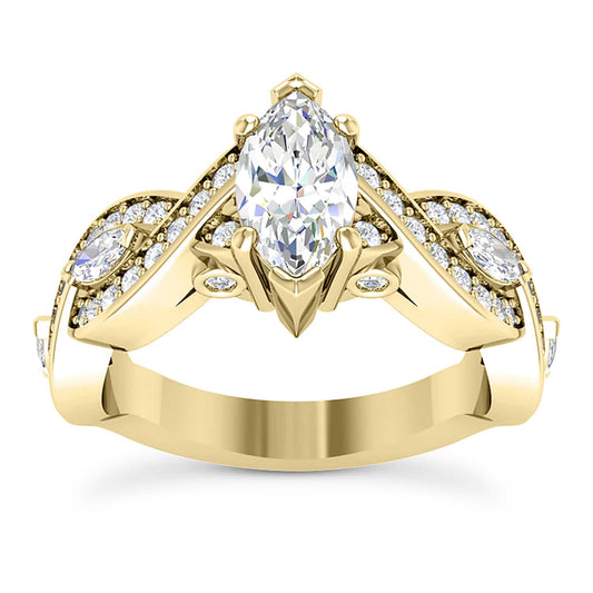 1.75CTW Natural Diamond Marquise Moissanite Twisted 18K Gold Engagement Ring