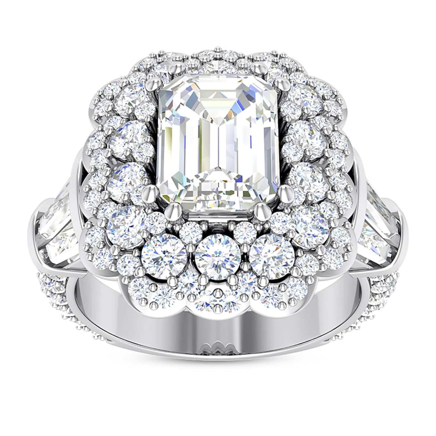 3.80CTW Real Diamond Baguette Emerald Moissanite Cocktail 18K Real Gold Ring
