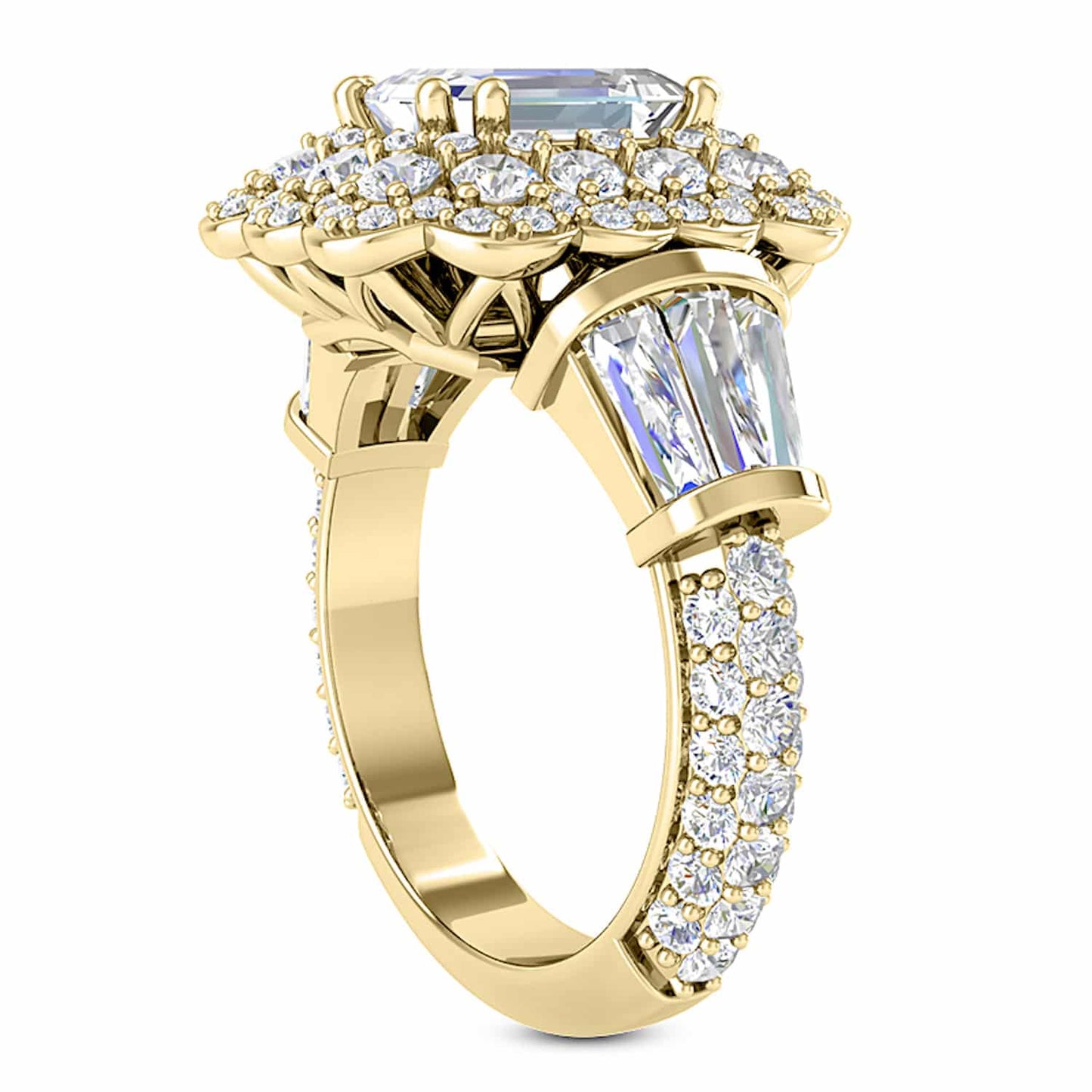 3.80CTW Real Diamond Emerald Moissanite Halo Side Cocktail 18K Real Gold Ring