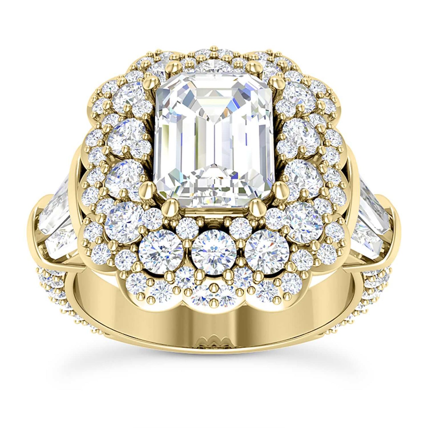 3.80CTW Real Diamond Emerald Moissanite Halo Side Cocktail 18K Real Gold Ring