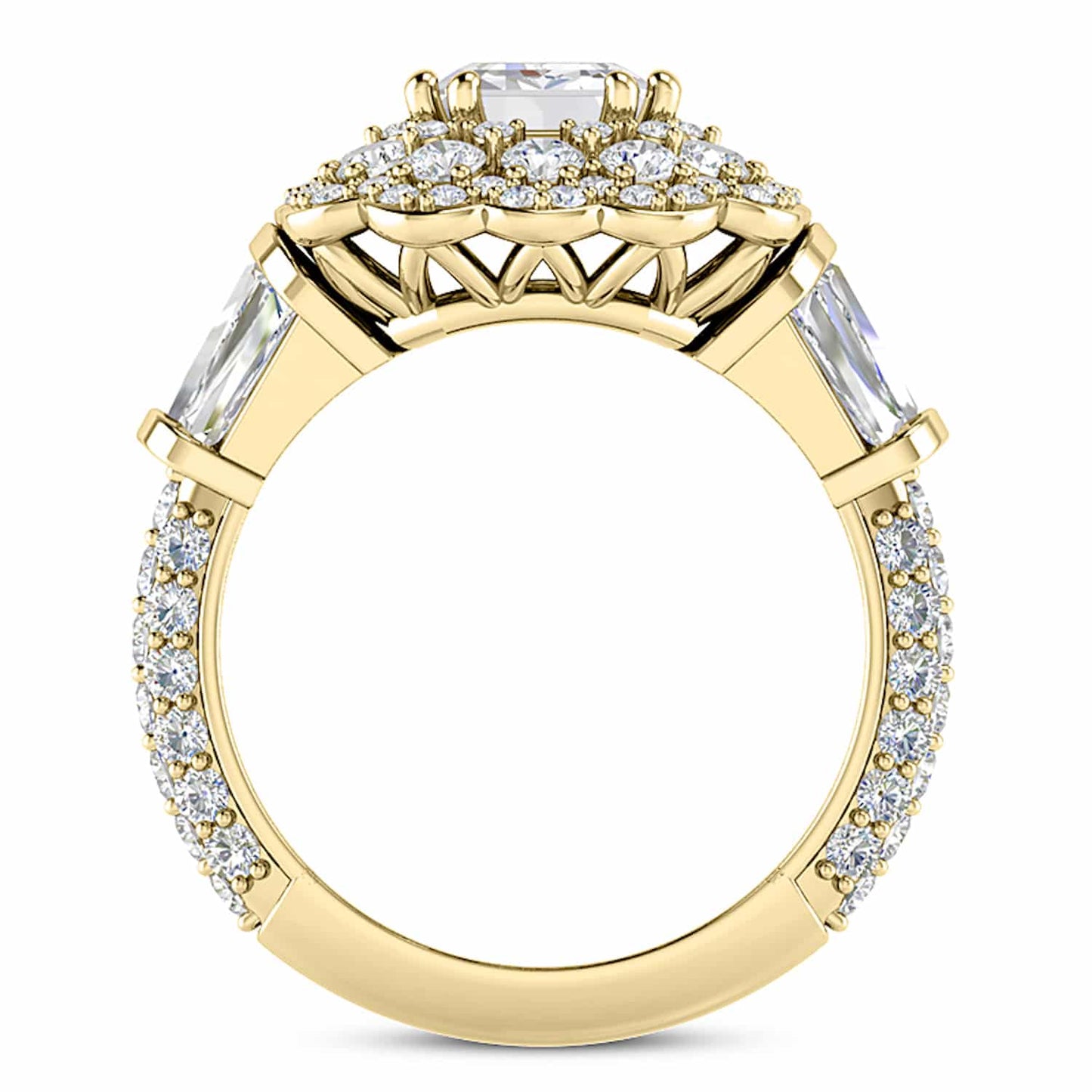 3.80CTW Real Diamond Emerald Moissanite Halo Side Cocktail 18K Real Gold Ring