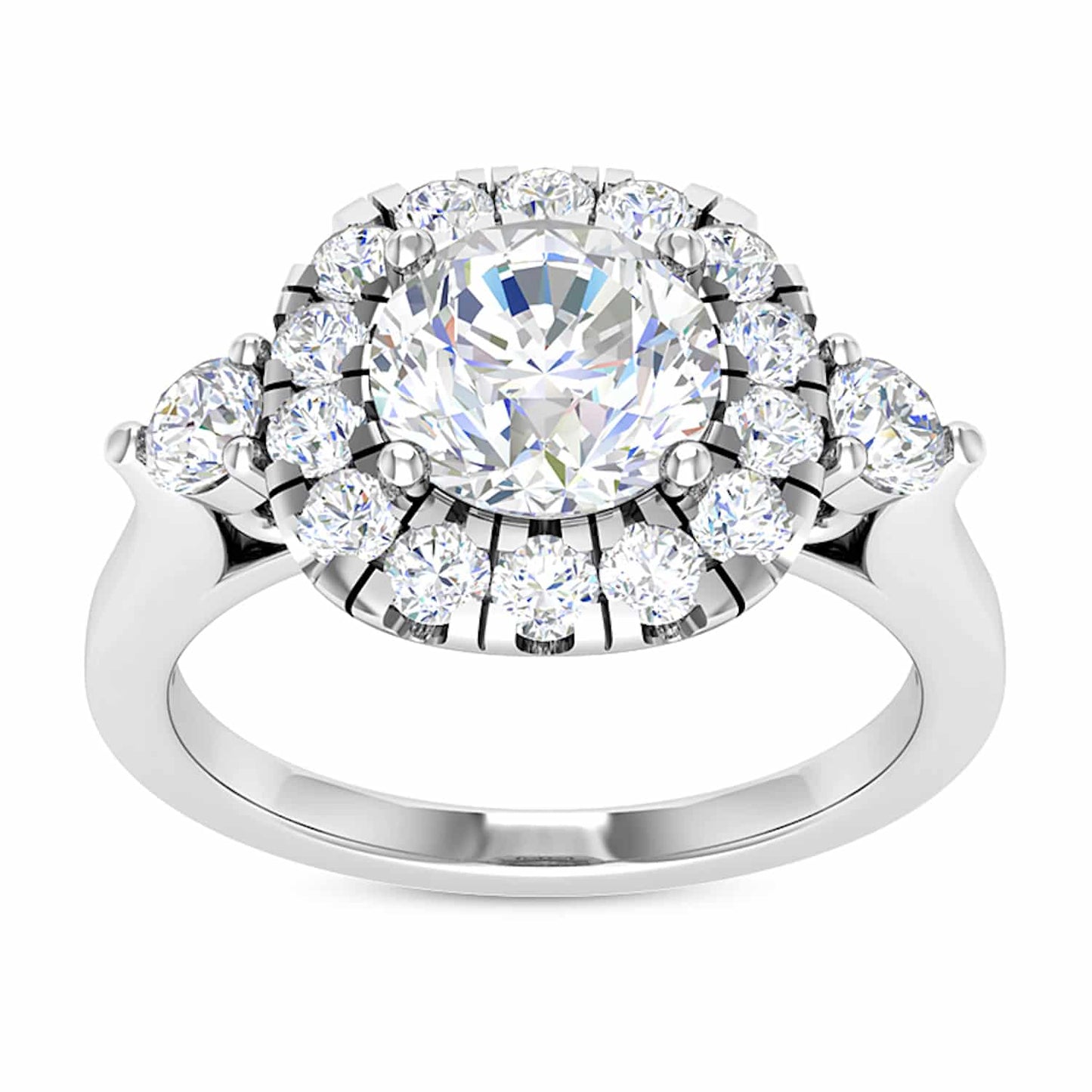 2.10CTW Real Diamond & Moissanite Halo Engagement 18K Gold White Ring