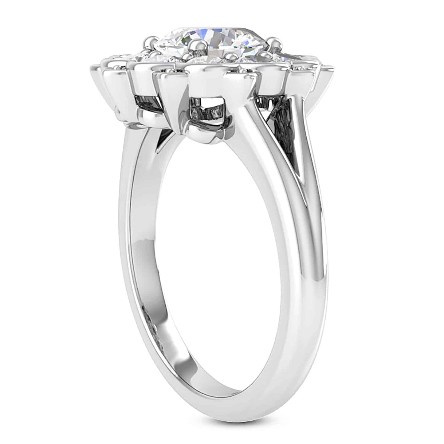 2.15CTW Real Diamond & Moissanite Floral Halo 18K Gold White Engagement Ring