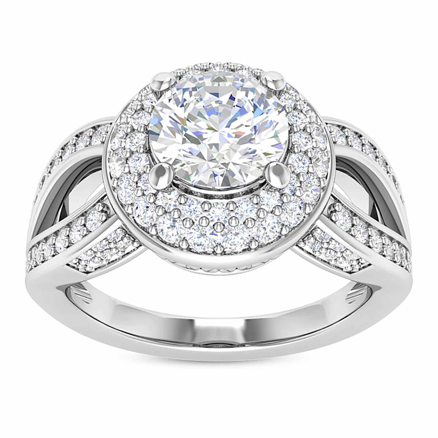 2.3CT Real Diamond Moissanite Halo Split Shank 18K Gold White Engagement Ring