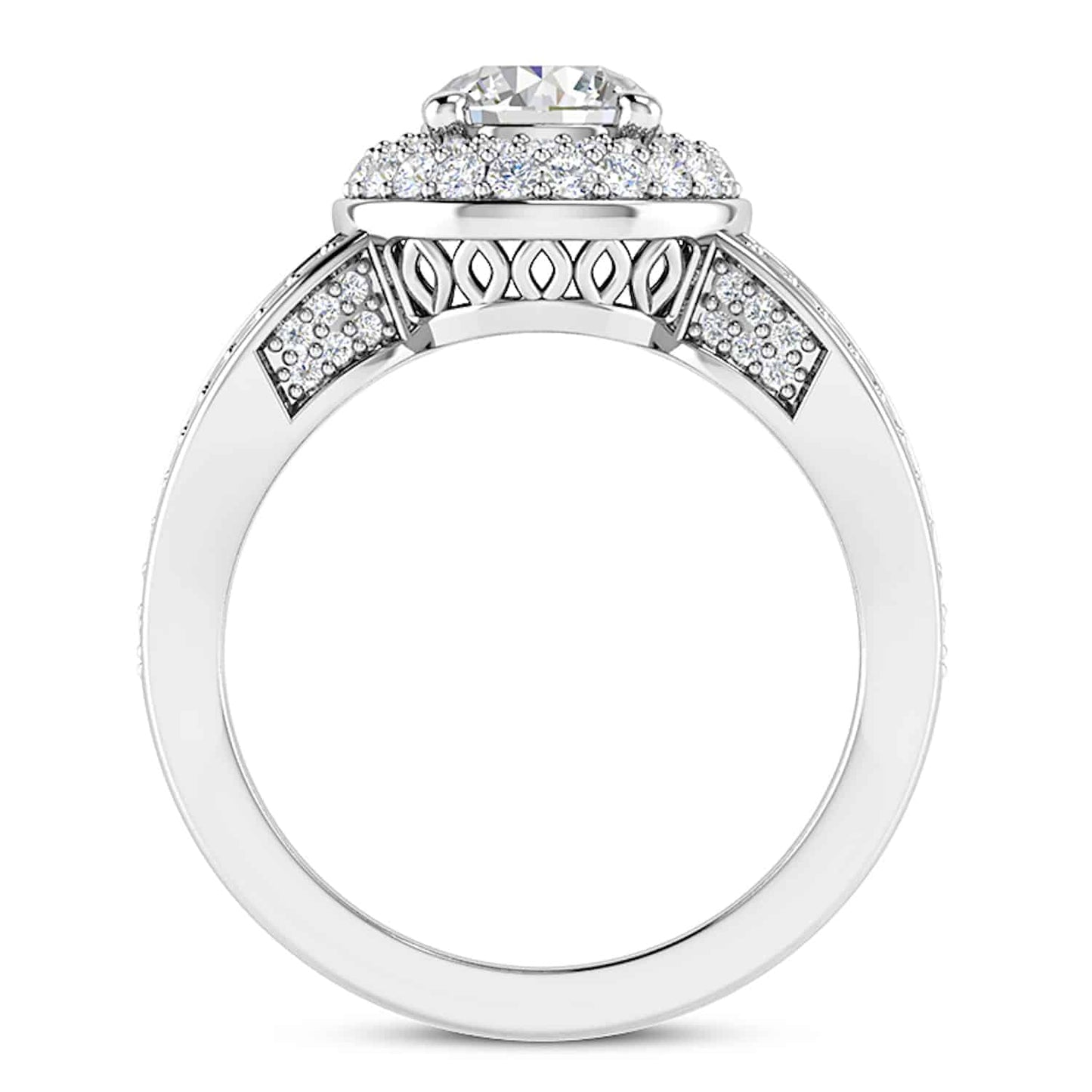 2.3CT Real Diamond Moissanite Halo Split Shank 18K Gold White Engagement Ring