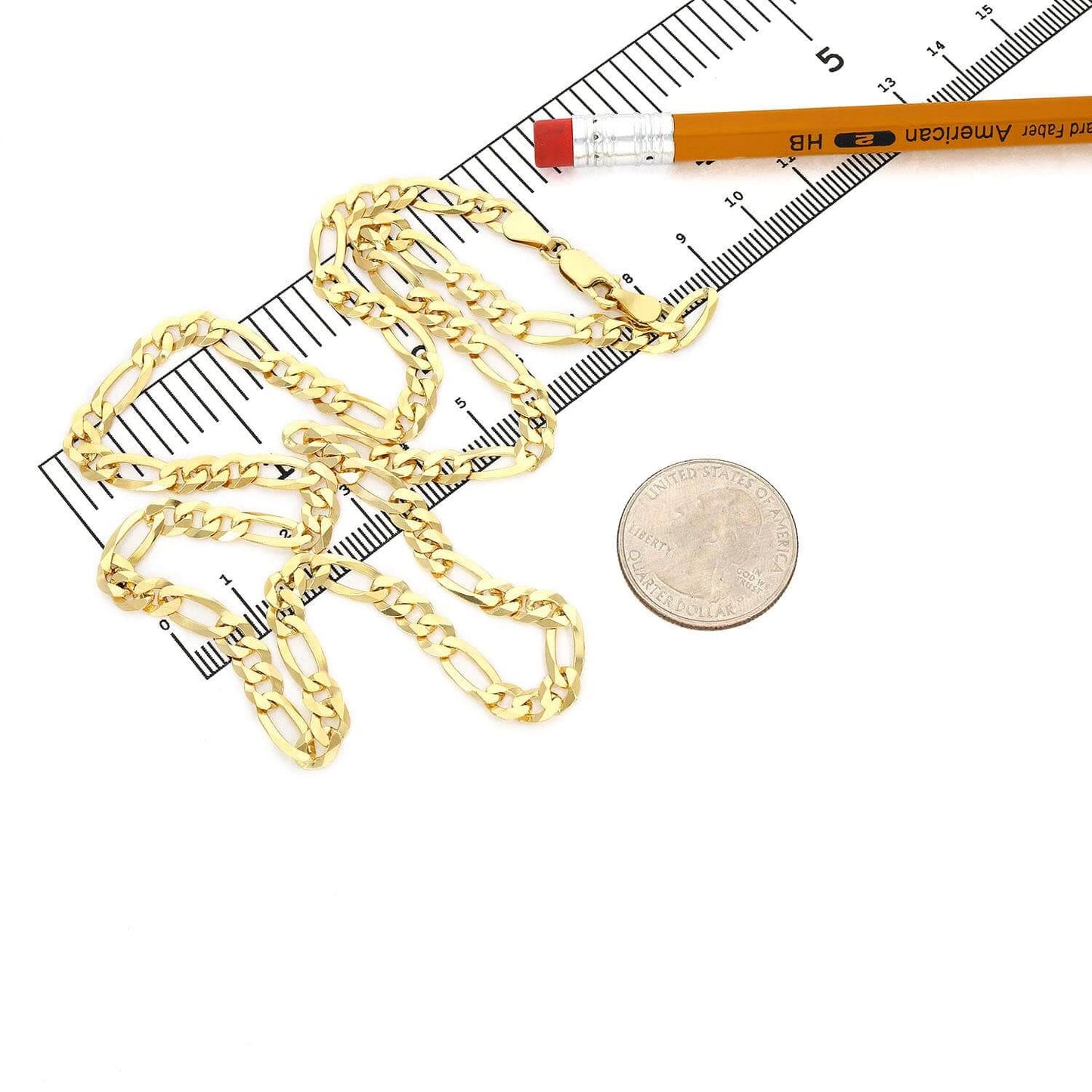 Solid 18K Gold Over Silver 5mm Figaro Chain Necklace 18"-24"
