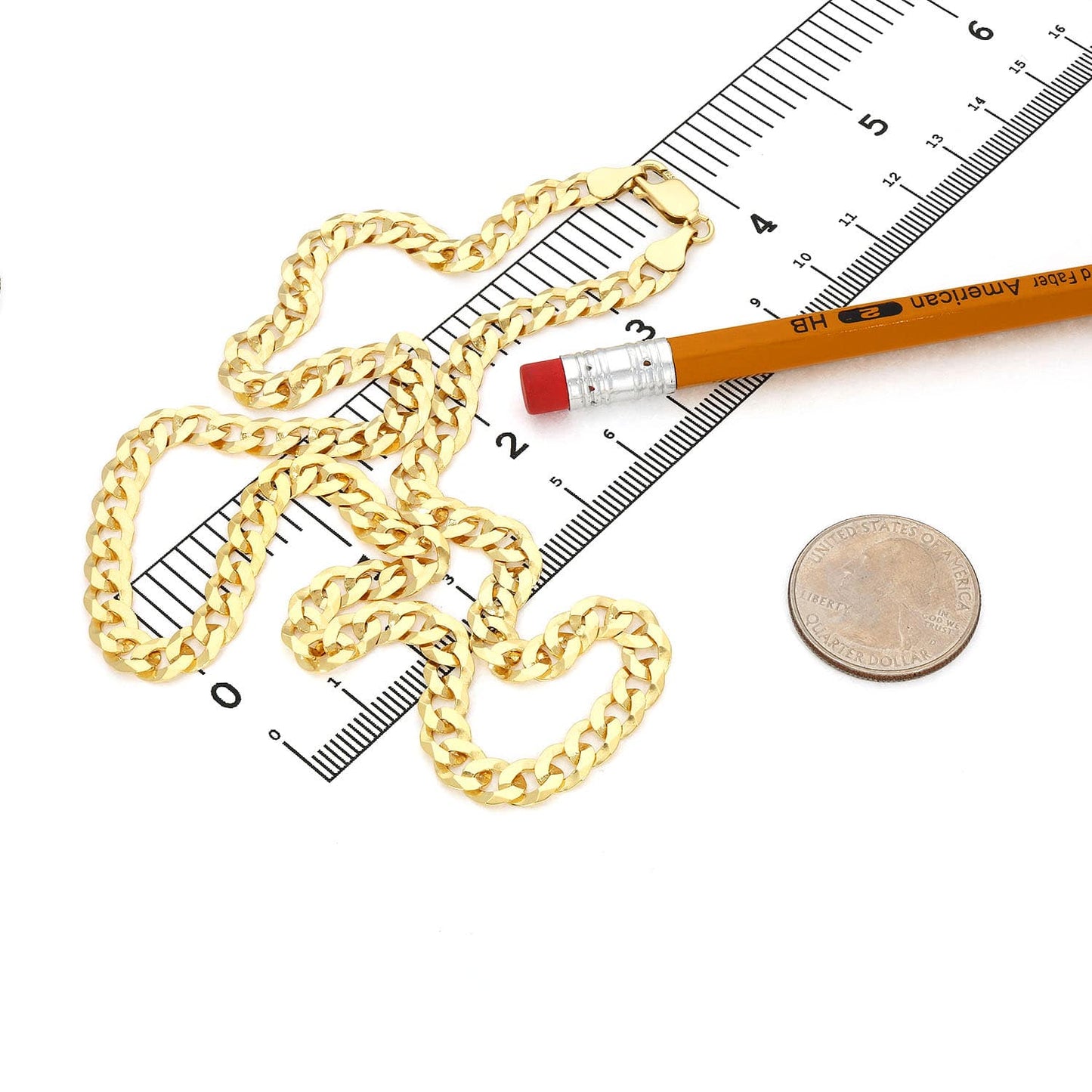 Solid 18K Gold Over Sterling Silver 6.5mm Cuban-Curb Chain Necklace 18"-24"