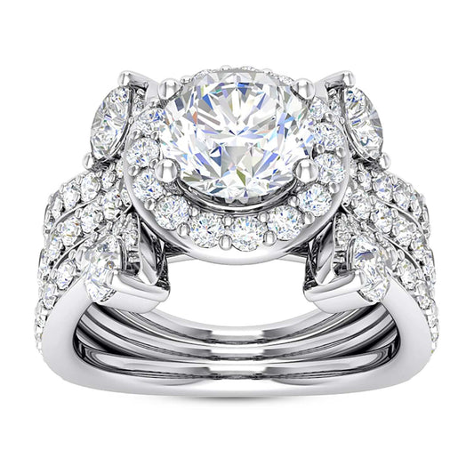 2.50CTW Natural Diamond Moissanite Halo Tri-Shank 18K Gold White Engagement Ring
