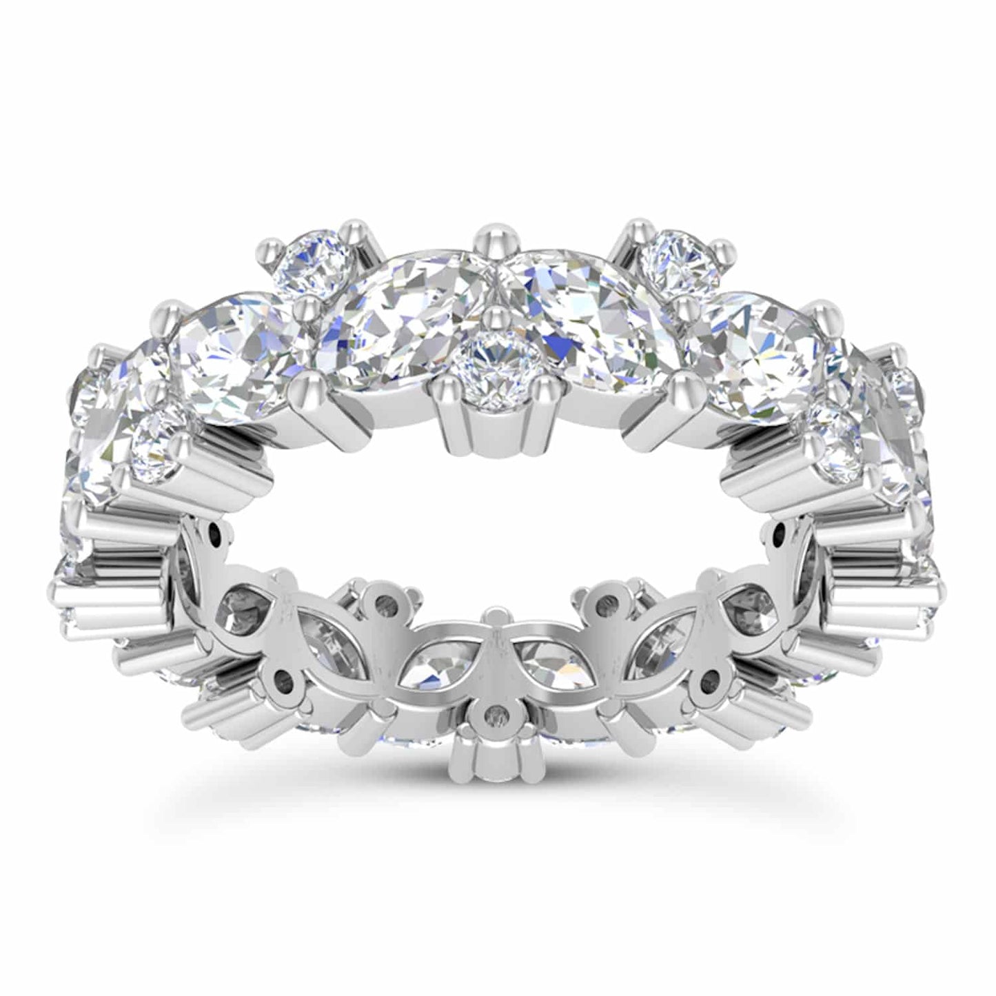 3.10CTW Lab-Grown Diamond Marquise Round 18K Gold White Wedding Eternity Ring