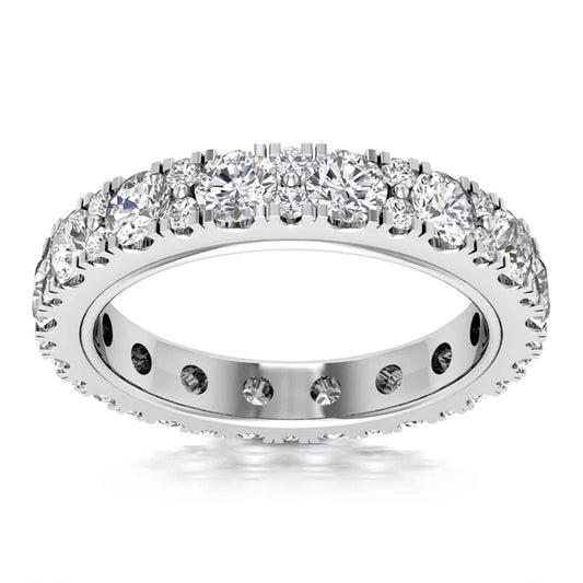 2CTW Lab-Grown Diamond French Pave 3.3mm 18K Gold White Wedding Eternity Ring
