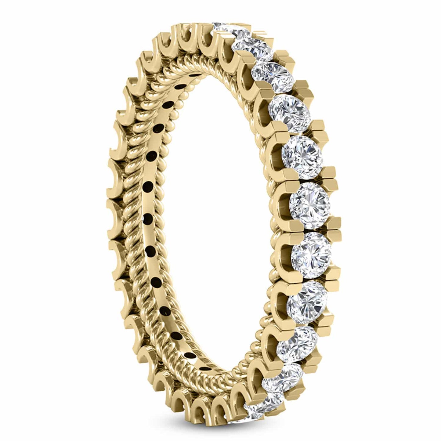2CTW Lab-Grown Diamond French 3.5mm Twisted Rope 18K Gold Band Eternity Ring
