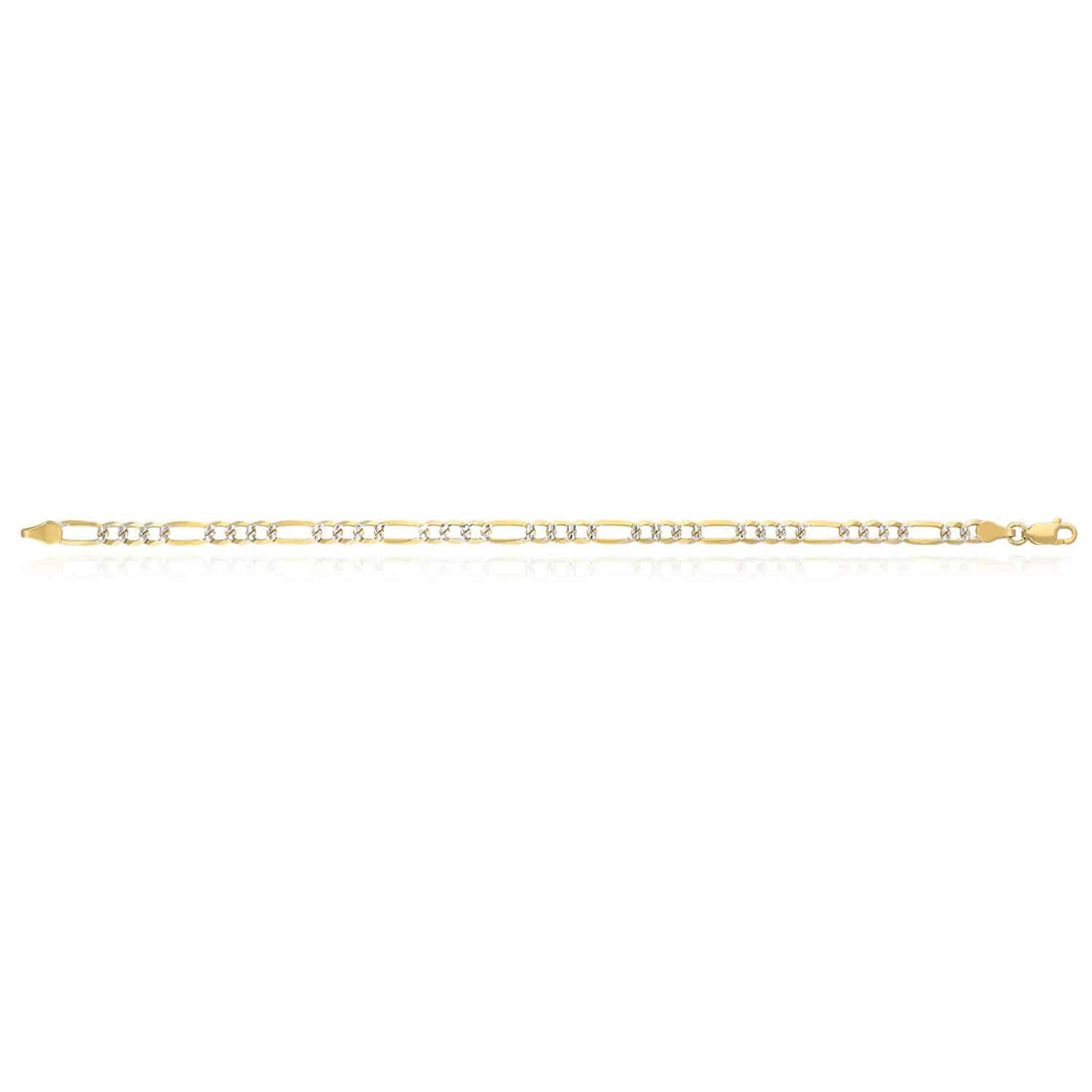 Solid 18K Gold Over Silver 4mm Diamond-Cut Pave Figaro Bracelet 7"-9"