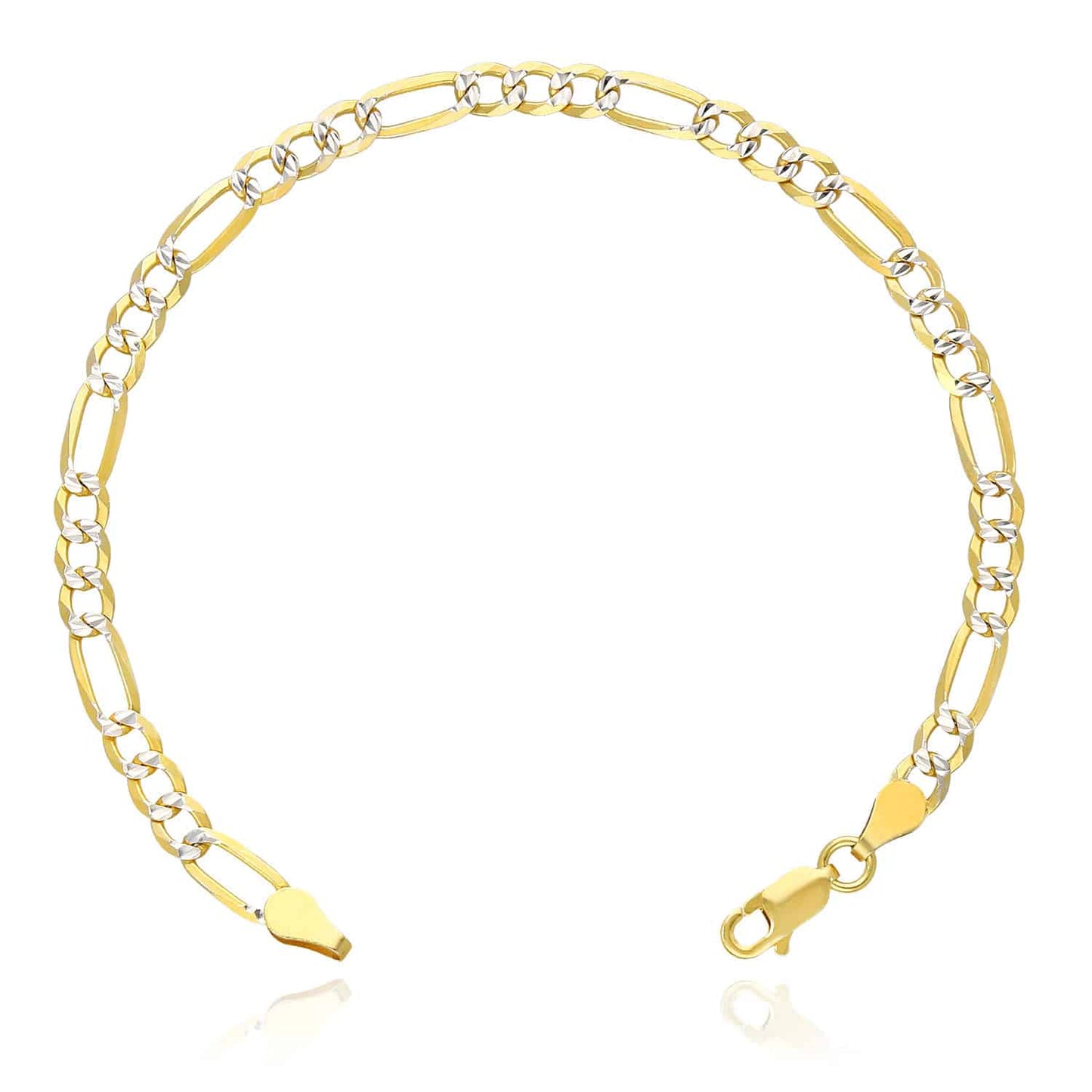 Solid 18K Gold Over Silver 4mm Diamond-Cut Pave Figaro Bracelet 7"-9"