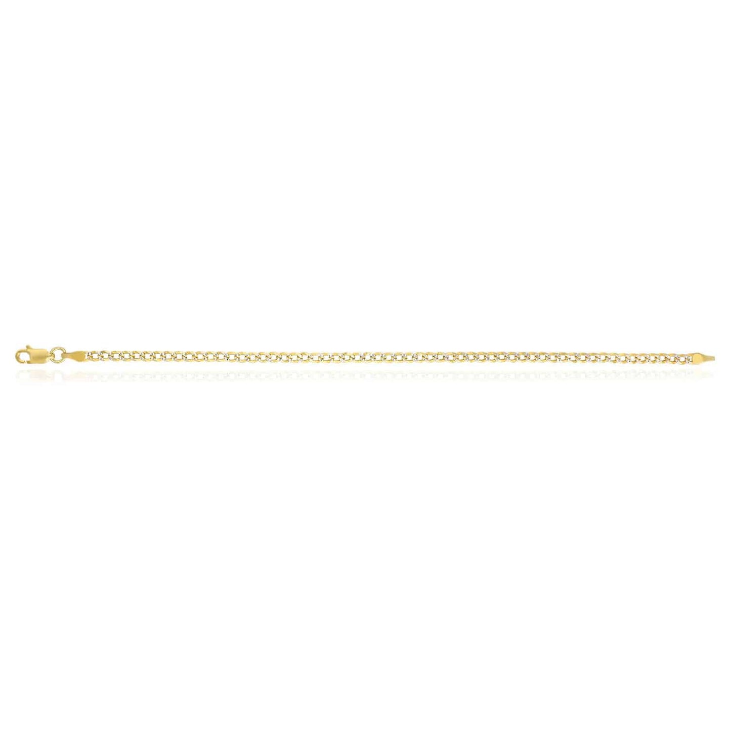 Solid 18K Gold Over Silver 2.7mm Diamond-Cut Pave Cuban Bracelet 7"-9"