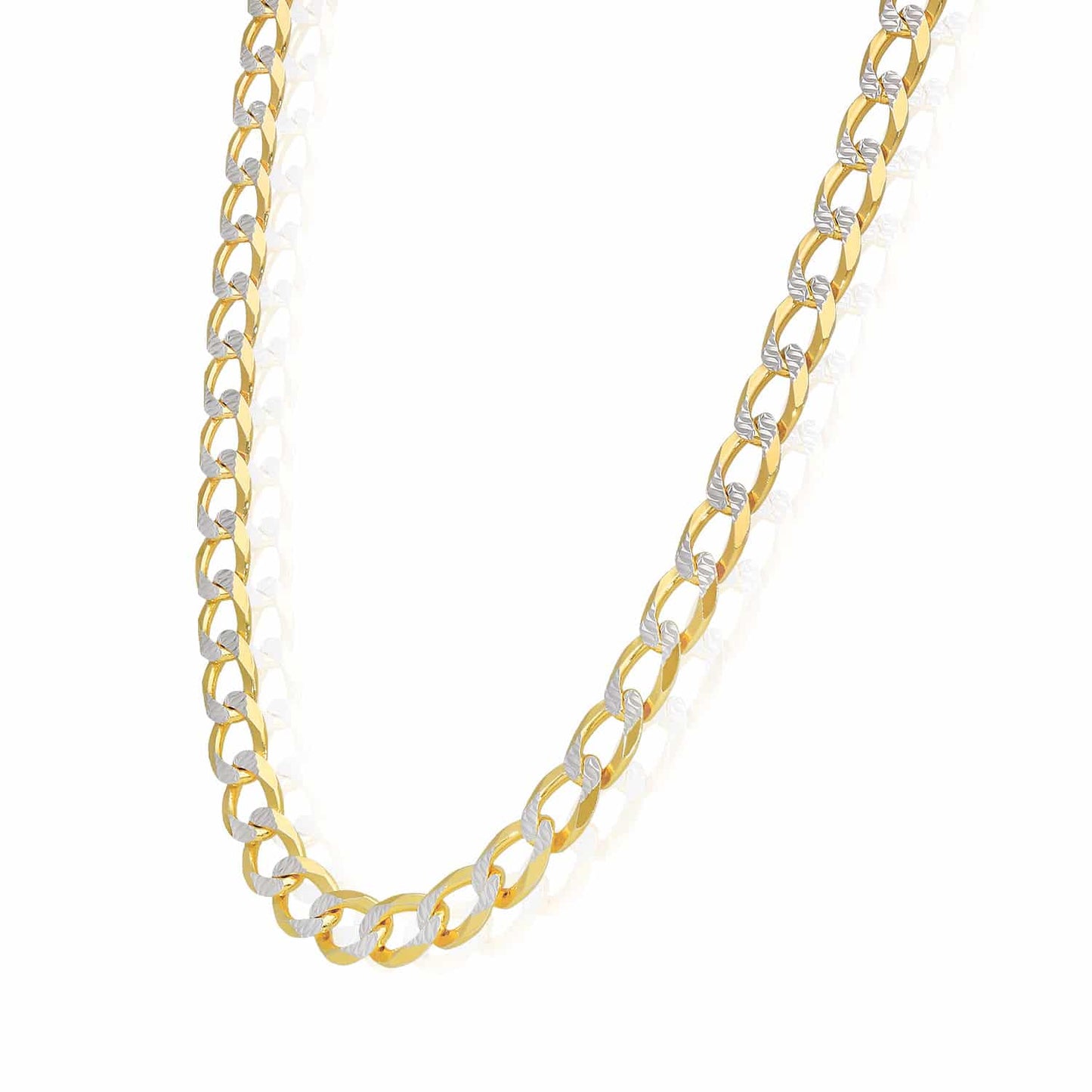 Solid 18K Gold Over Silver 8mm Diamond-Cut Pave Cuban Chain Necklace 20"-26"