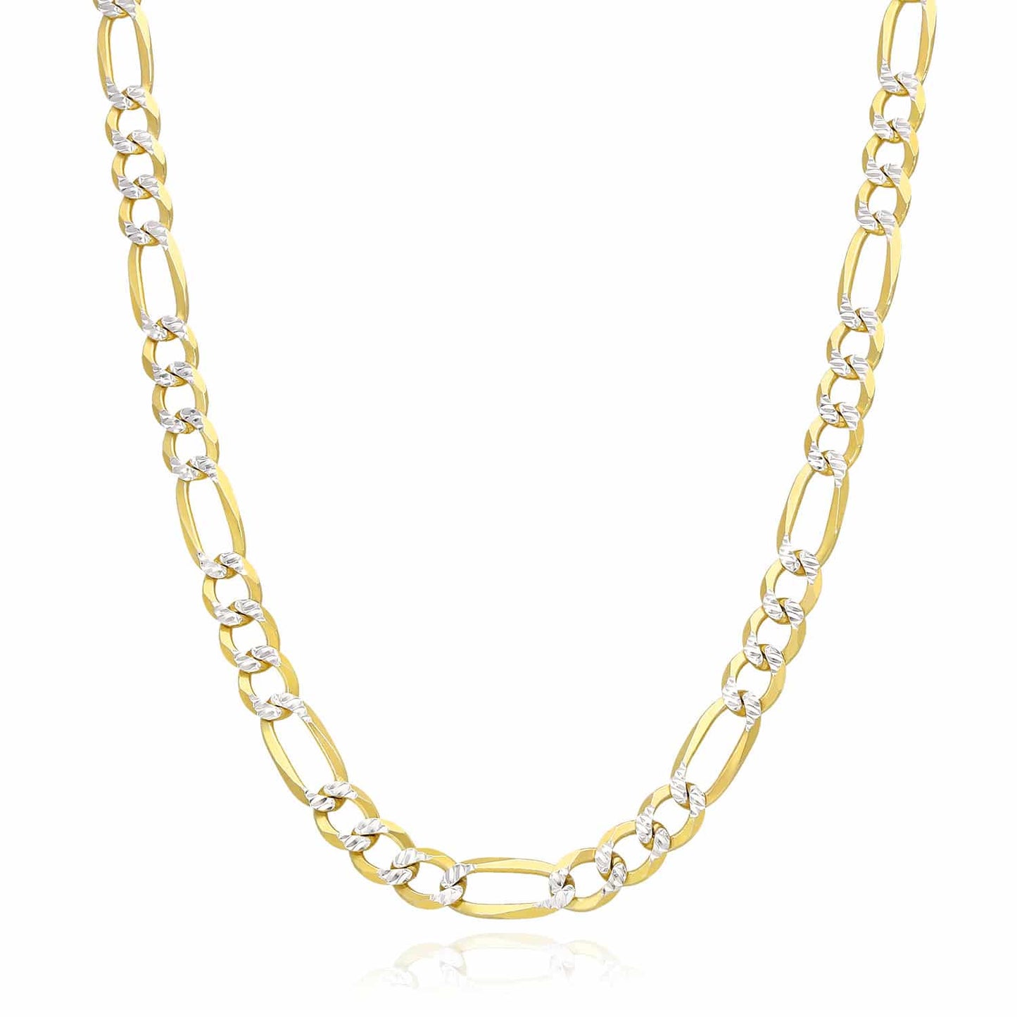Solid 18K Gold Over Over Silver 7mm Diamond-Cut Figaro Chain Necklace 20"-26"