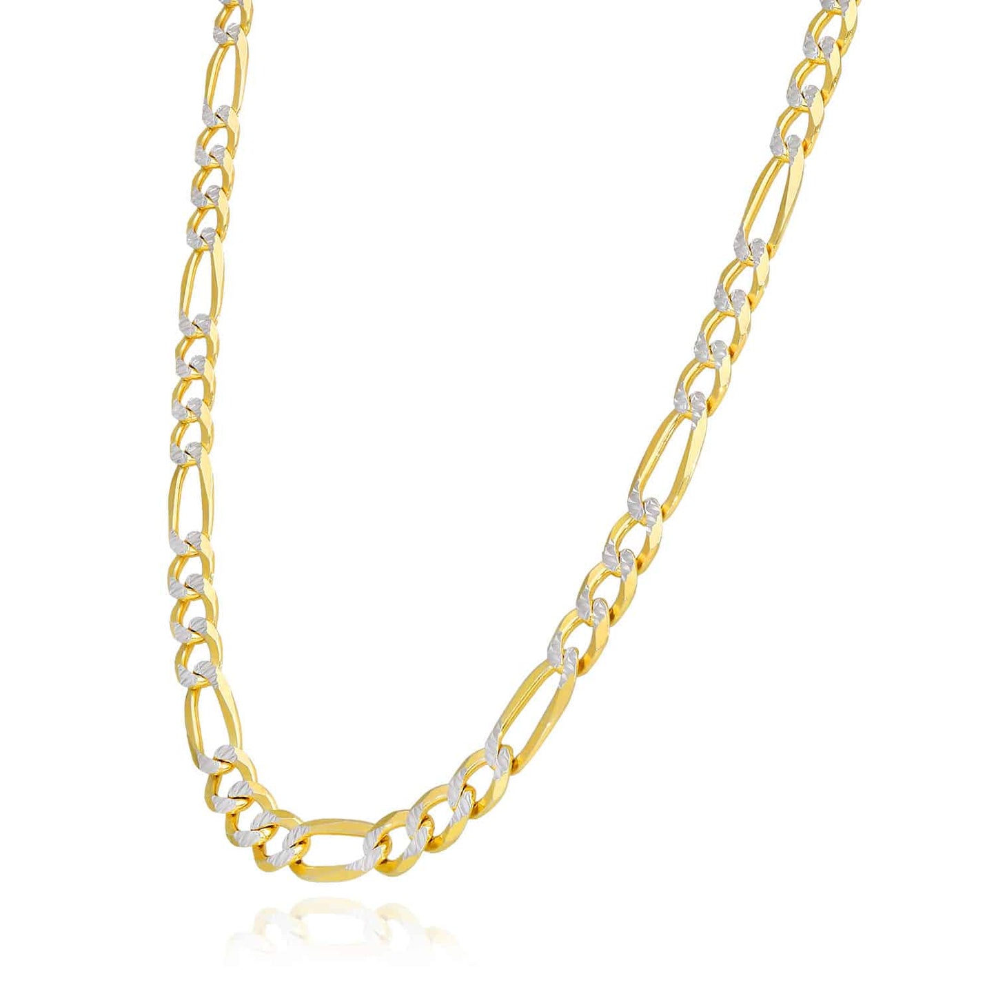 Solid 18K Gold Over Over Silver 7mm Diamond-Cut Figaro Chain Necklace 20"-26"