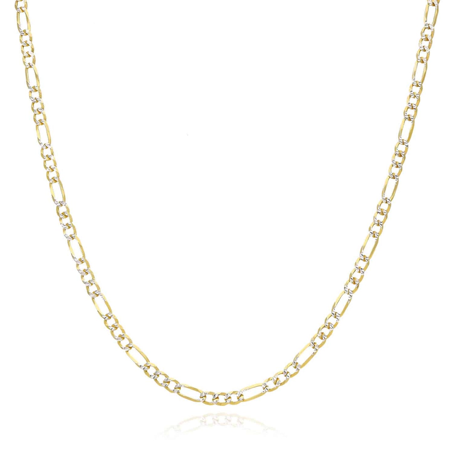 Solid 18K Gold Over Silver 3.5mm Diamond-Cut Pave Figaro Chain Necklace 16"-30"