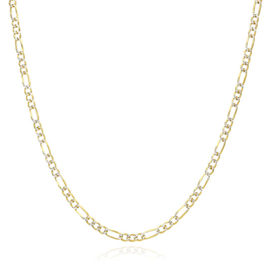 18K Gold Over Silver 3.5mm Diamond-Cut Pave Figaro Chain (Solid Links) 16"-30"