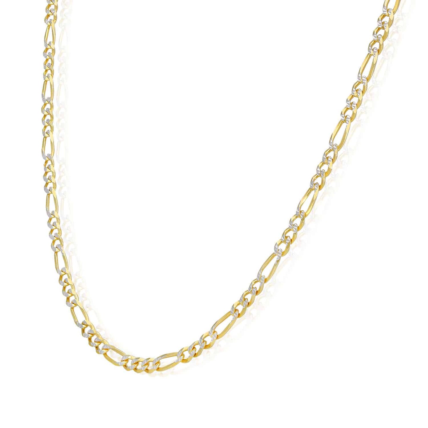 Solid 18K Gold Over Silver 3.5mm Diamond-Cut Pave Figaro Chain Necklace 16"-30"