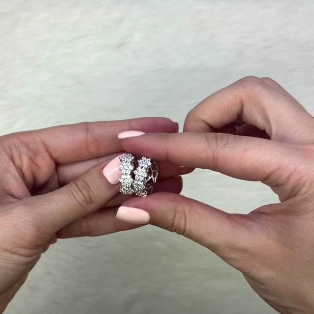 1.15Ct CZ Flower Cluster Huggie Hoop Earrings 925 Sterling Silver
