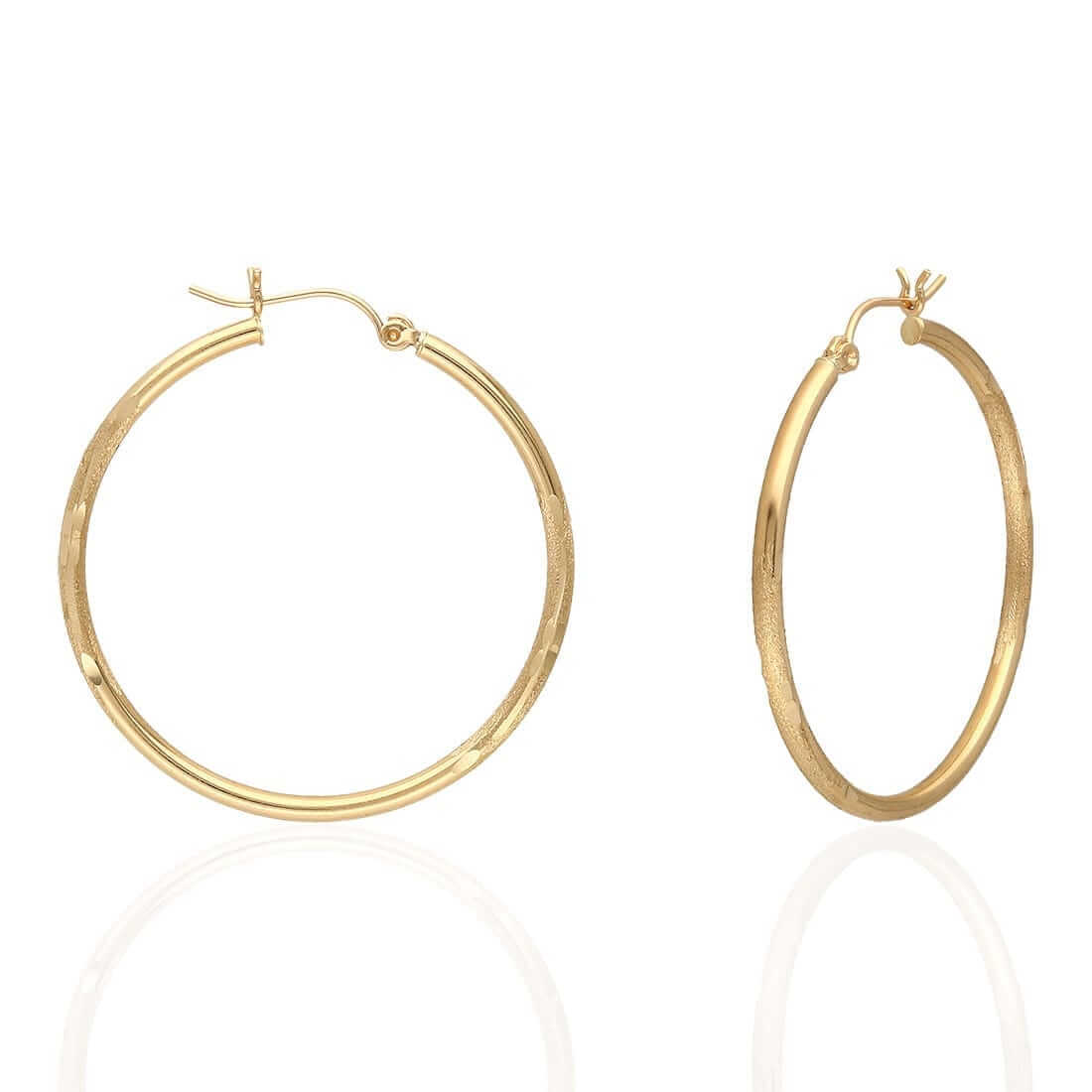 14K Yellow Gold 2mm Diamond-Cut Round Hoop Earrings 22-76mm