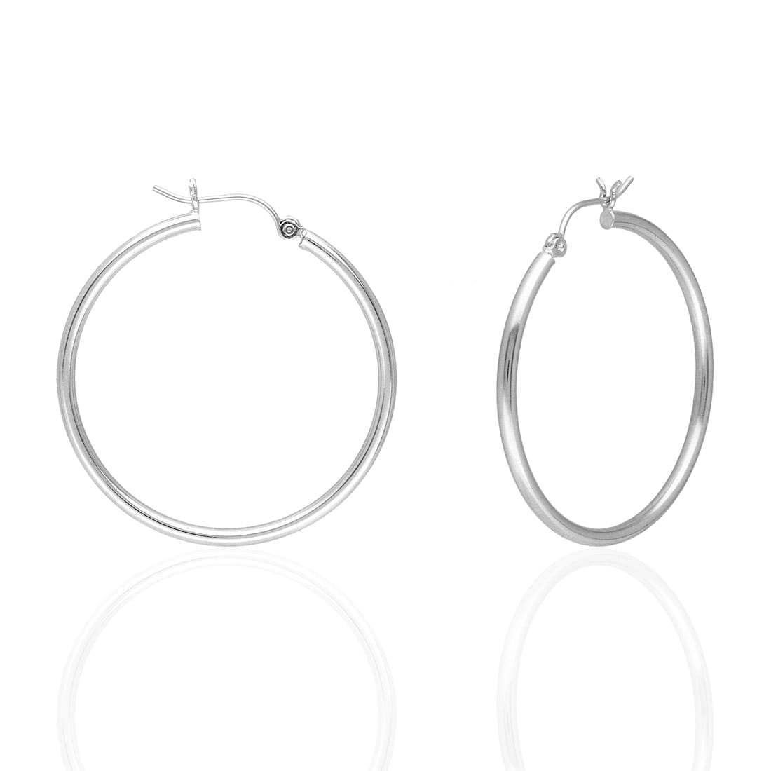 14K Yellow White Gold 2mm Round Hoop Earrings 22mm-76mm