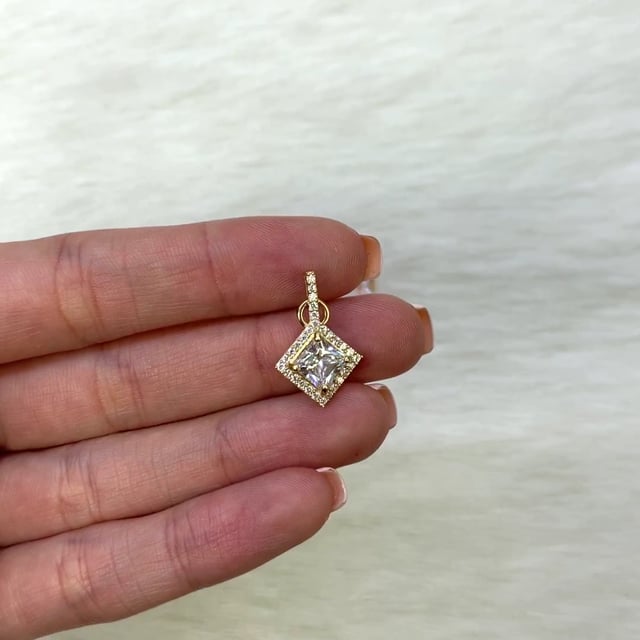 1.80CTW Princes Cut CZ Halo Pendant In 14K Gold