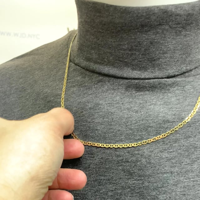 14K Solid Yellow Gold 3mm Flat Mariner Chain Necklace 16" 18" 20" 22" 24"