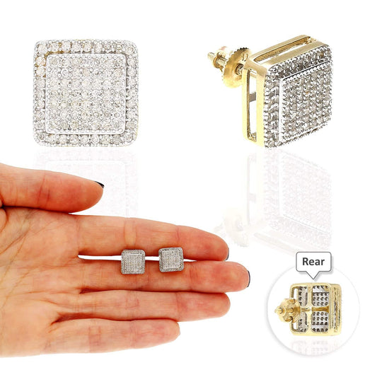 0.50Ct Natural Diamond 10K Yellow Gold Micro Pave Square ScrewBack Stud Earrings