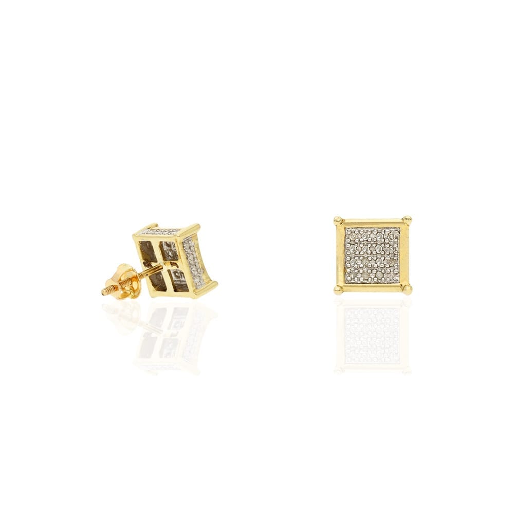 0.5Ct Real Diamond 10K Yellow Gold Pave Kite Screwback Square Stud Earrings
