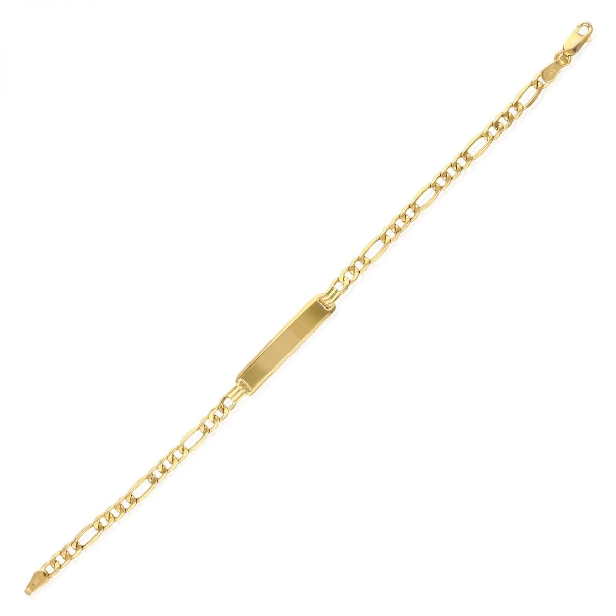 10K Yellow Gold Kids Figaro Engravable ID Bar Bracelet (Hollow) 6"