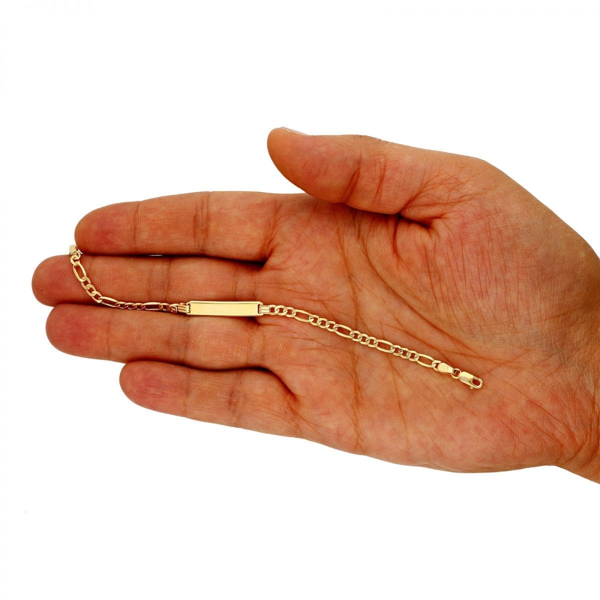 10K Yellow Gold Kids Figaro Engravable ID Bar Bracelet (Hollow) 6"
