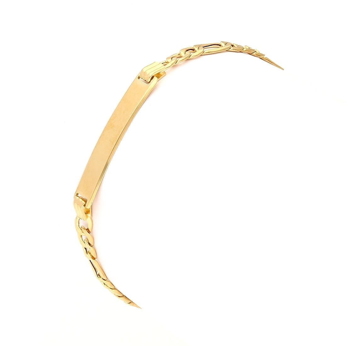 10K Yellow Gold Kids Figaro Engravable ID Bar Bracelet (Hollow) 6"