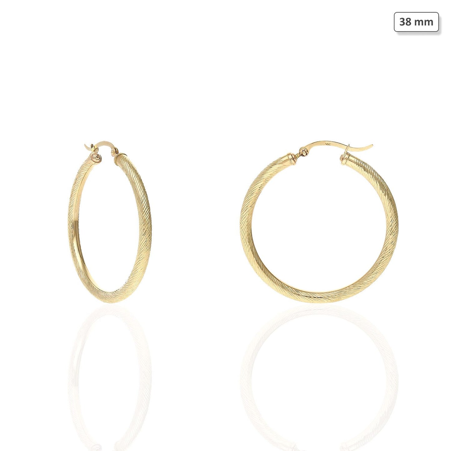 10K Yellow Gold 3mm Tube Twisted Textured Hoop Earrings 19mm-58mm