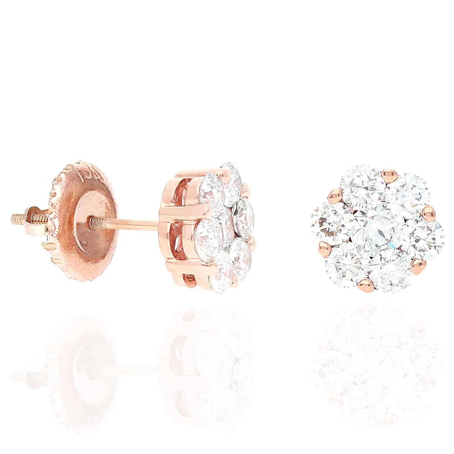 1Ct Real Diamond Flower Cluster Stud 14K Yellow White Rose Gold Earrings 7mm