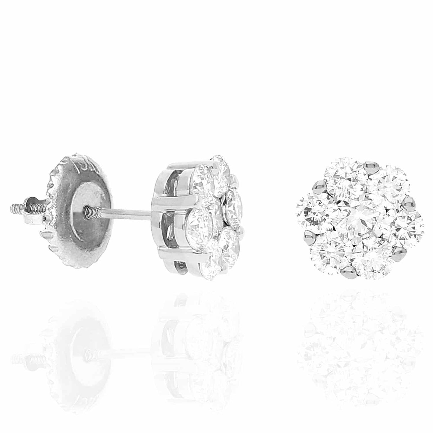 1Ct Real Diamond Flower Cluster Stud 14K Yellow White Rose Gold Earrings 7mm