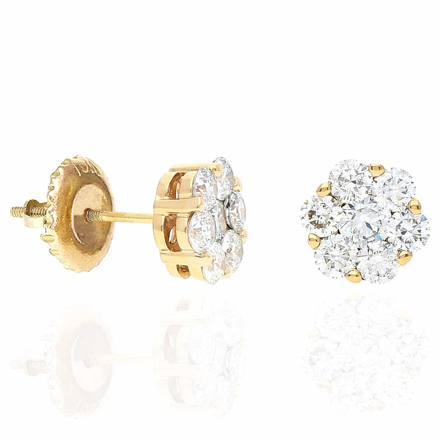 1Ct Real Diamond Flower Cluster Stud 14K Yellow White Rose Gold Earrings 7mm