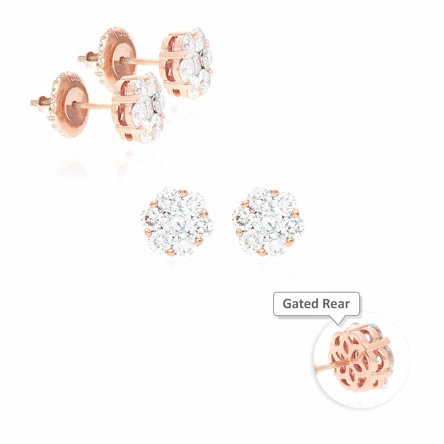 1Ct Real Diamond Flower Cluster Stud 14K Yellow White Rose Gold Earrings 7mm