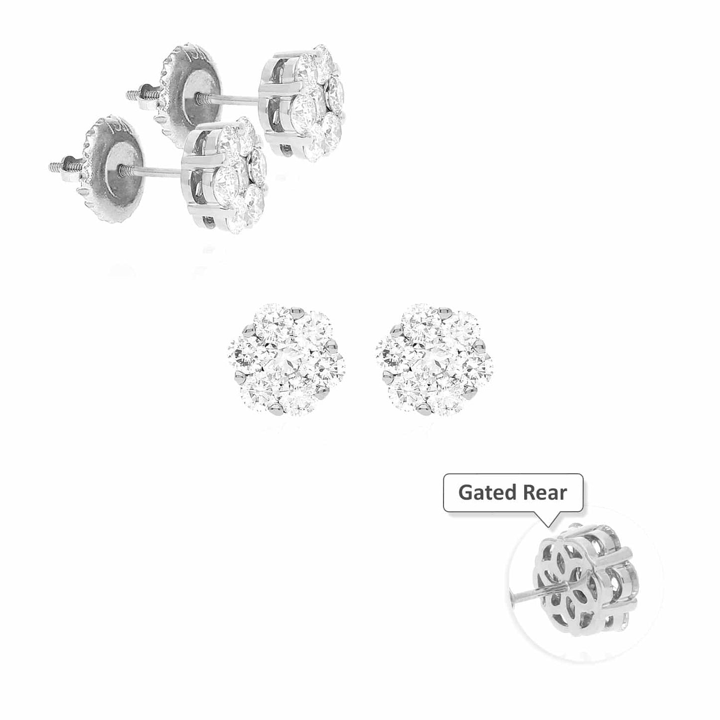 1Ct Real Diamond Flower Cluster Stud 14K Yellow White Rose Gold Earrings 7mm