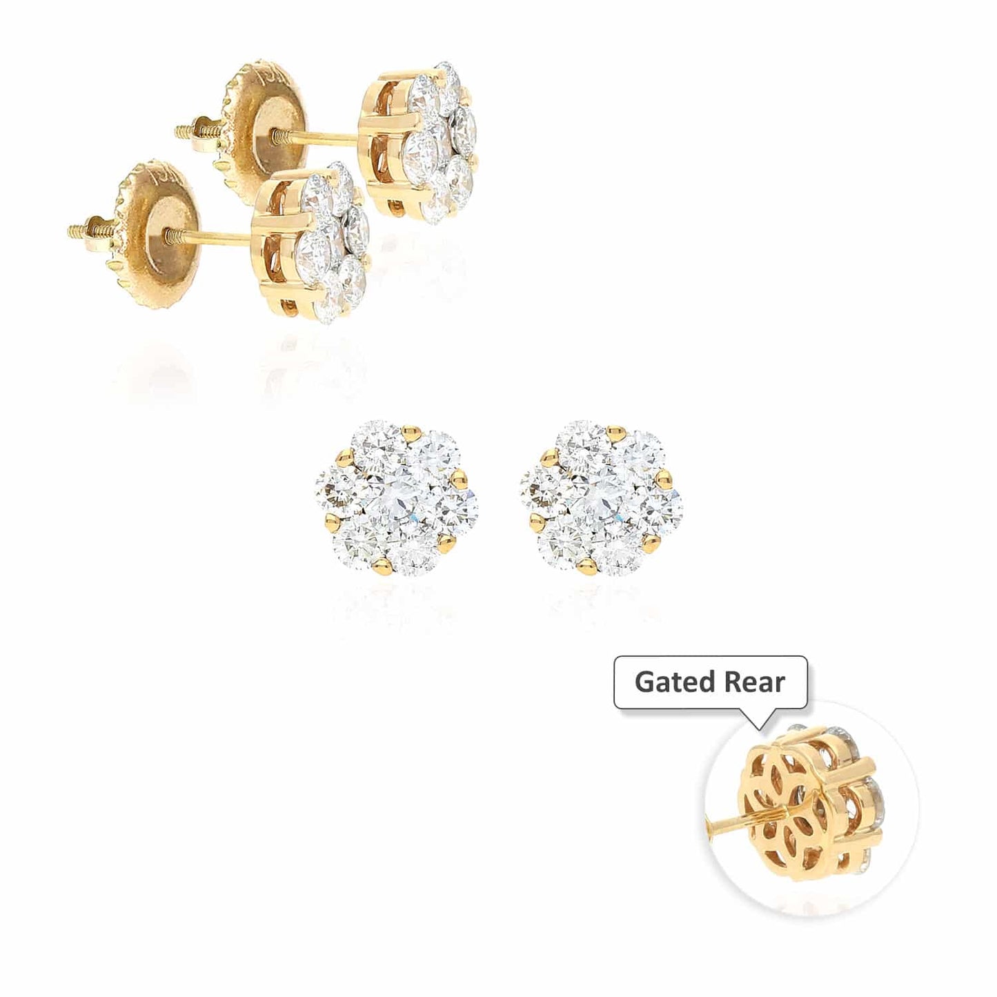 1Ct Real Diamond Flower Cluster Stud 14K Yellow White Rose Gold Earrings 7mm