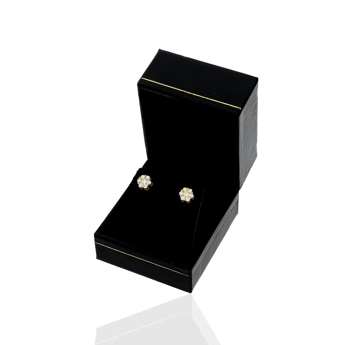 14K Yellow Gold 0.66Ct Real Diamond Flower Shaped Halo Cluster Stud Earrings