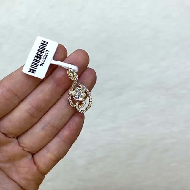 18K Yellow Gold 1.40 Ct T.W. Lab Grown Diamond Cluster Flower Drop Shape Pendant